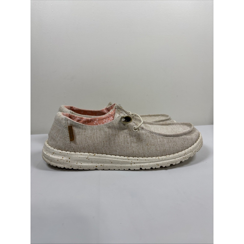 Hey Dude‎ Womens Wendy Chambray White Nut Sz 10 Slip On Comfort Sneakers Shoes